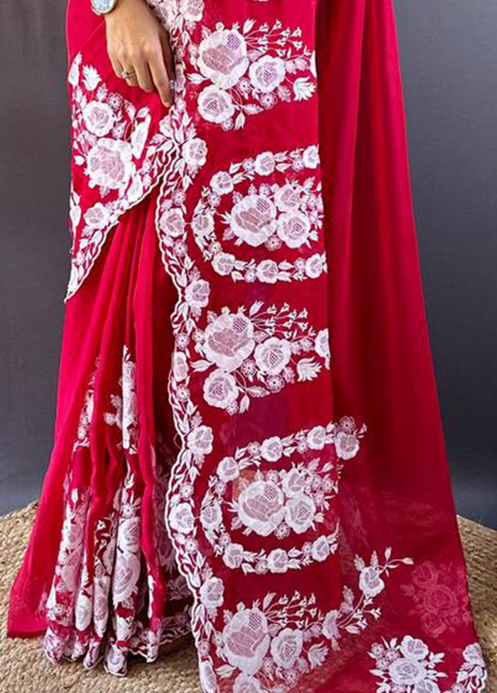 Red Organza Saree With Blouse Piece Recommend Cheap Pice