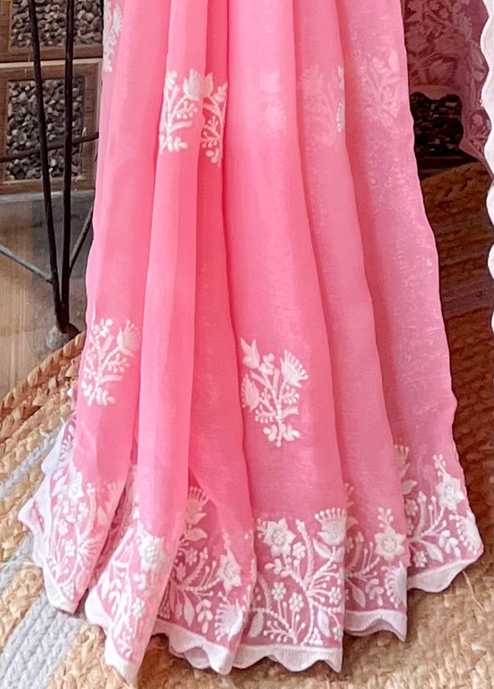 Pink Spun Silk Saree With Blouse Piece Latest Collections For Sale