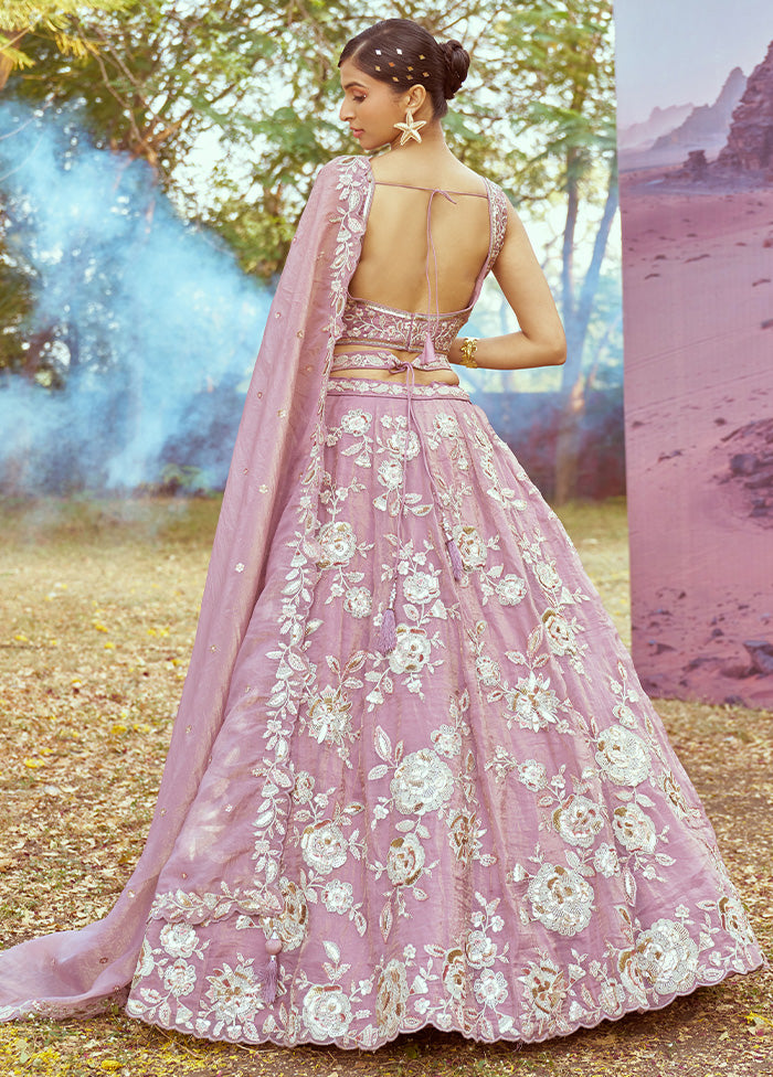 3 Pc Lavender Silk Semi Stitched Lehenga Set Cheap Sale Best Wholesale