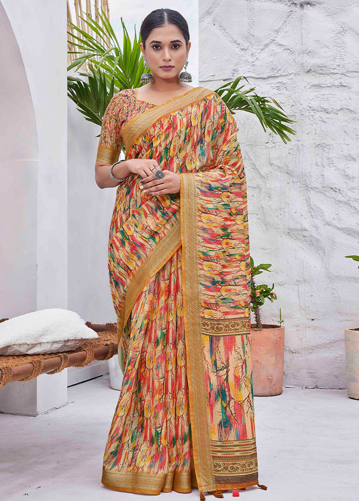 Multicolor Linen Silk Saree With Blouse Piece Cheap Sale Outlet Locations