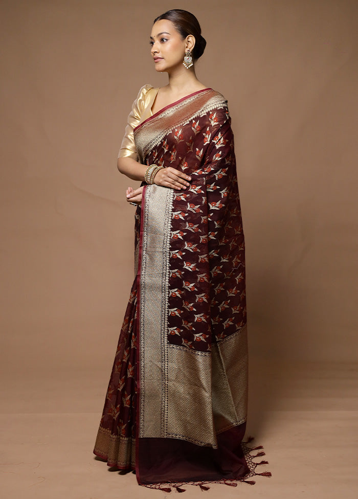 Wine Kora Silk Saree With Blouse Piece Cheap Sale Manchester