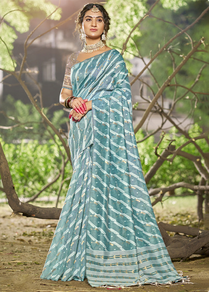 Sky Blue Cotton Saree With Blouse Piece Outlet Low Pice Fee Shipping