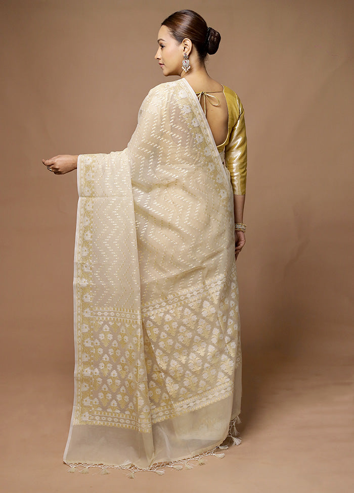 Cream Kora Silk Saree With Blouse Piece Outlet Lowest Pice