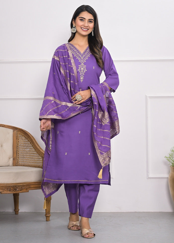 3 Pc Lavender Readymade Viscose Suit Set Outlet Online