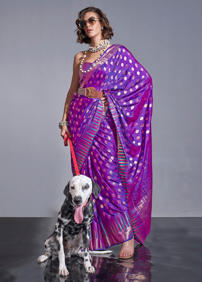 Purple Spun Silk Saree With Blouse Piece Cheap Pirce