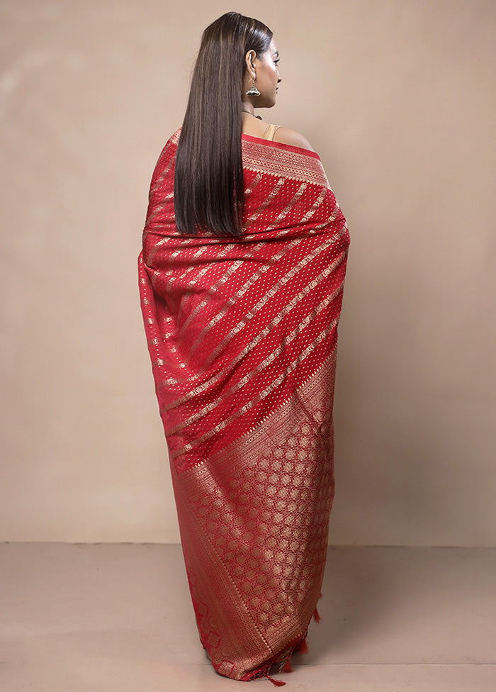 Red Dupion Silk Saree With Blouse Piece Clearance Pick A Best