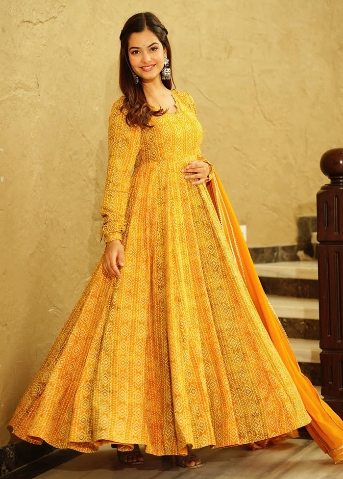 Yellow Readymade Georgette Indian Dress Discount Huge Surprise