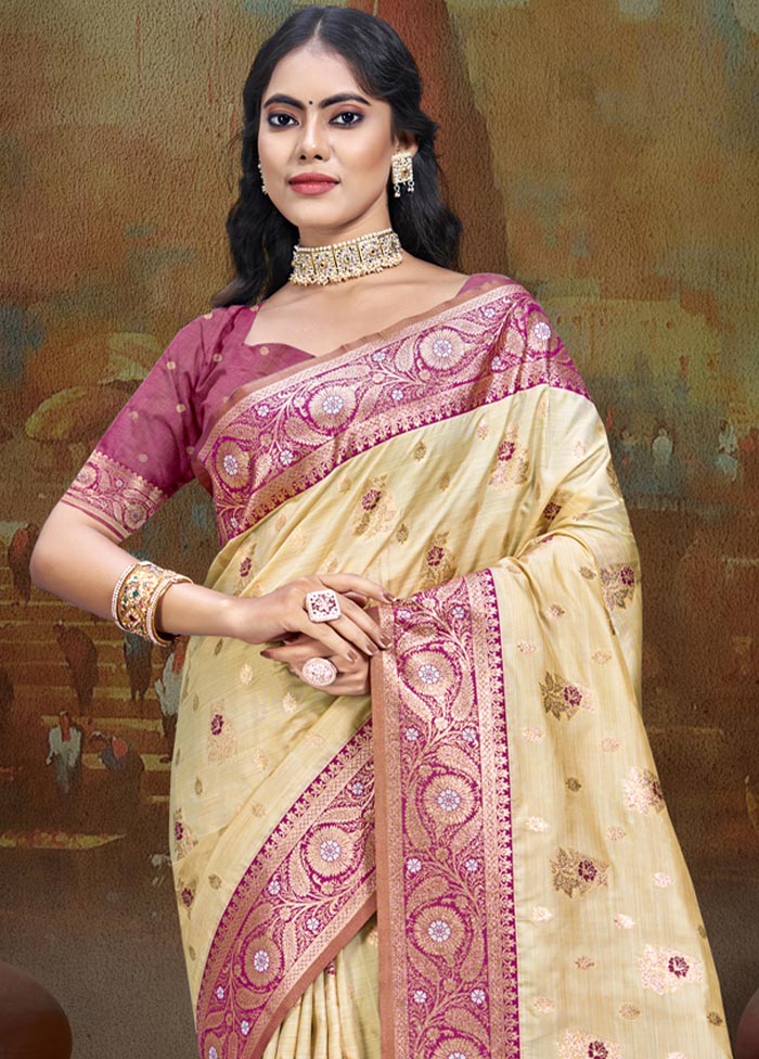 Beige Dupion Silk Saree With Blouse Piece Sale Shop