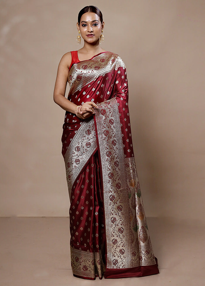 Maroon Banarasi Silk Saree With Blouse Piece Cheap Sale Footlocker Finishline