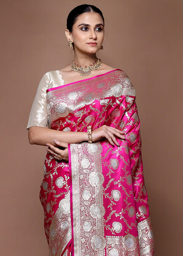 Pink Banarasi Silk Saree With Blouse Piece Official For Sale