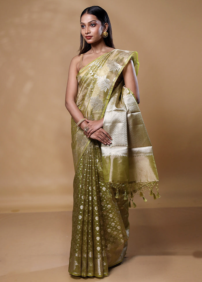 Green Tissue Silk Saree With Blouse Piece With Credit Card Cheap Online