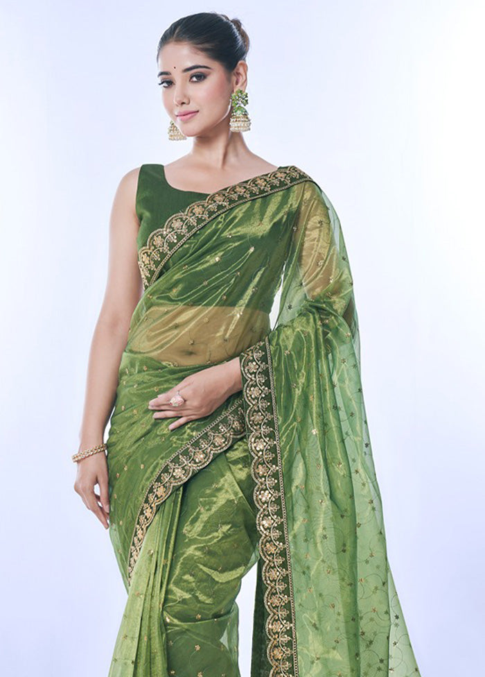 Green Net Net Saree With Blouse Piece Fashion Style Cheap Online