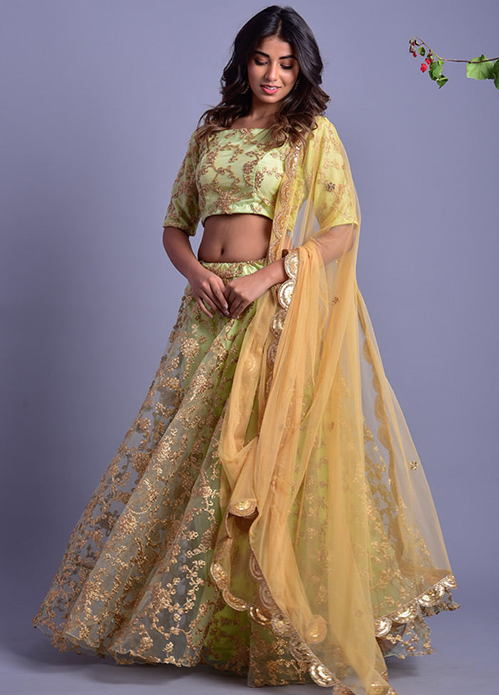 Green Readymade Net Lehenga Set With Dupatta Sale Footlocker