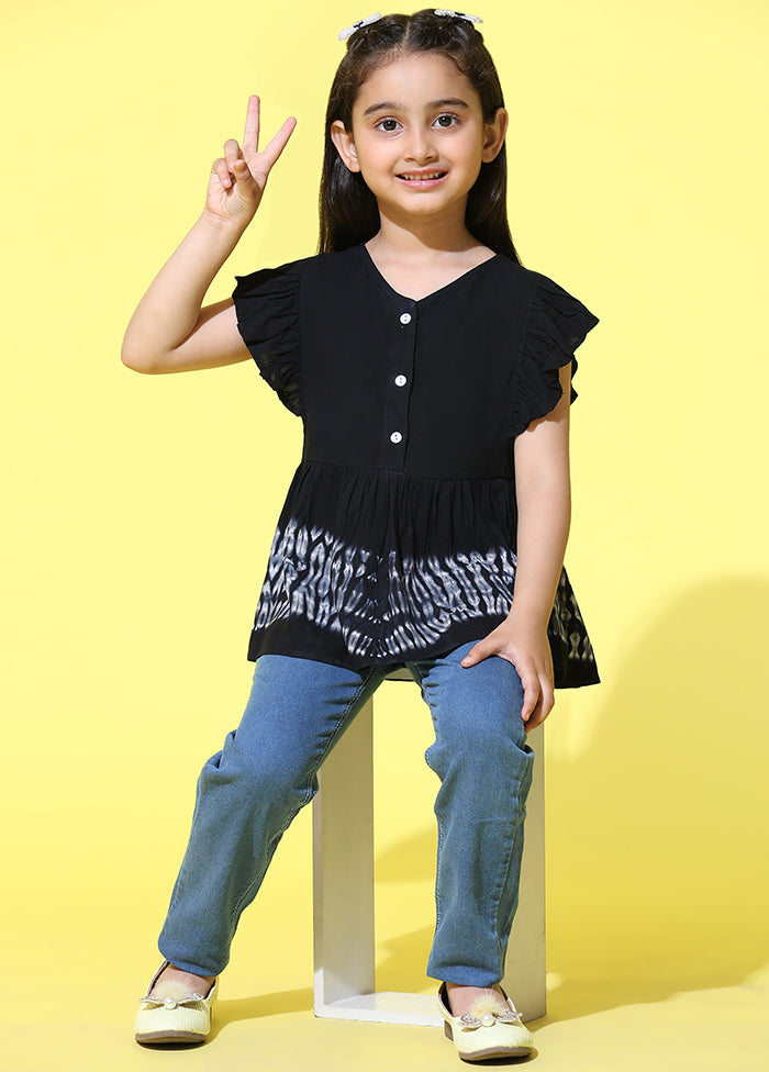 Black Rayon Short Sleeves V Neckshape Top Cheap Low Pice