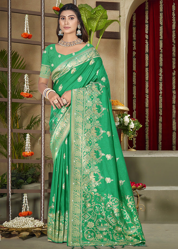 Green Spun Silk Saree With Blouse Piece High Quality For Sale