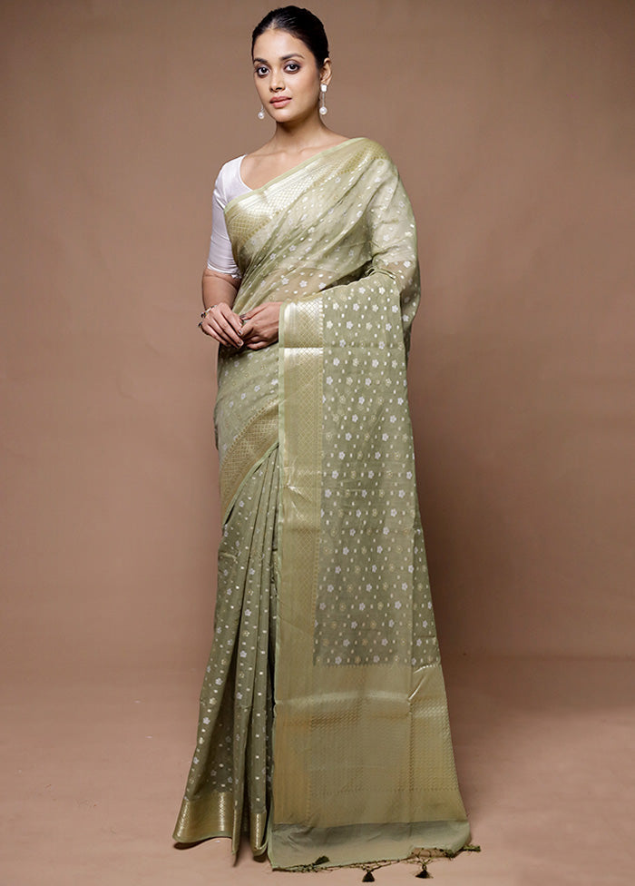 green Kora Silk Saree With Blouse Piece Buy Cheap Very Cheap