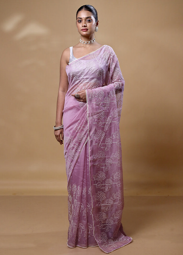 Lavender Organza Saree With Blouse Piece Cheap Wholesale