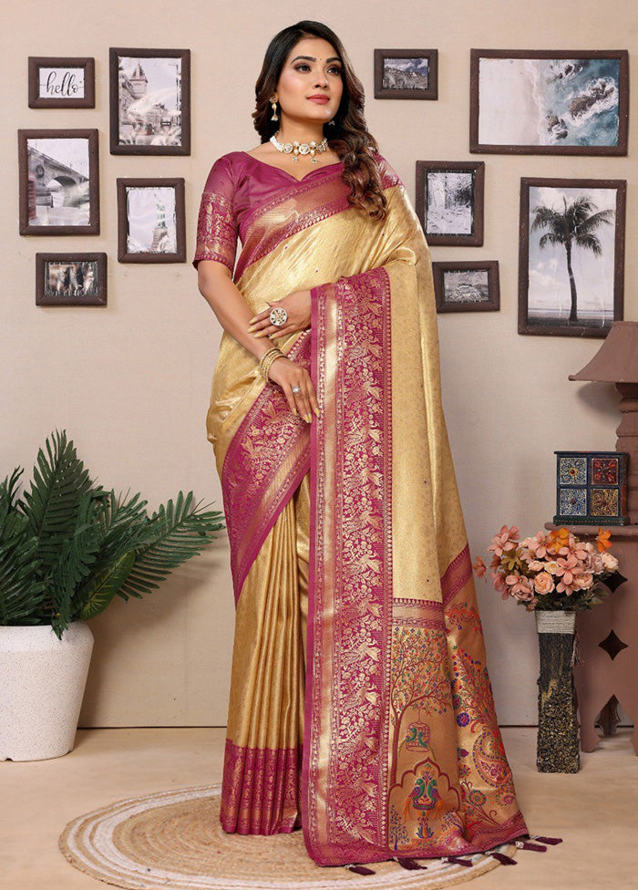 Cream Banarasi Silk Saree With Blouse Piece Cheap Pice Wholesale Pice