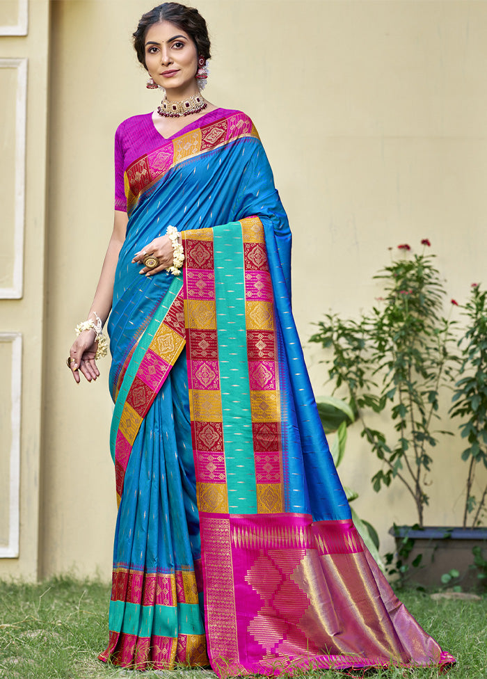 Sky Blue Dupion Silk Saree With Blouse Piece Sale Footlocker Finishline