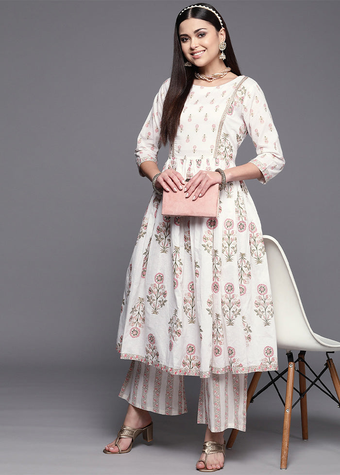 2 Pc Off White Pure Readymade Cotton Kurti Set With Paypal