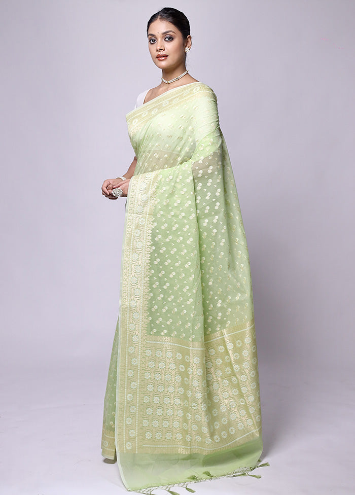 Green Kora Silk Saree With Blouse Piece Pay With Paypal Online