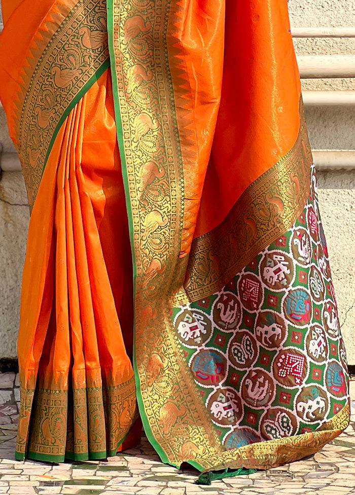 Orange Spun Silk Saree With Blouse Piece Outlet Big Discount