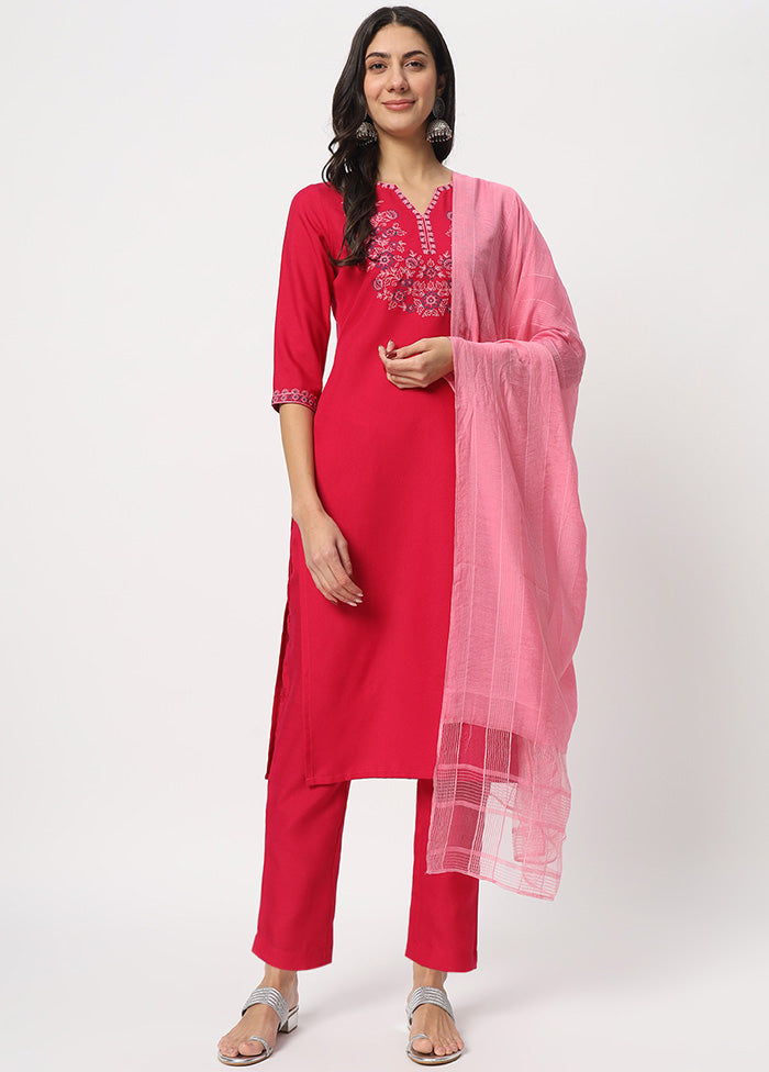 3 Pc Pink Readymade Cotton Dupatta Suit Set Free Shipping Limited Edition