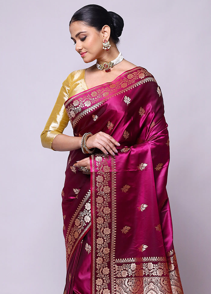 Purple Banarasi Silk Saree With Blouse Piece Cheap Sale Now