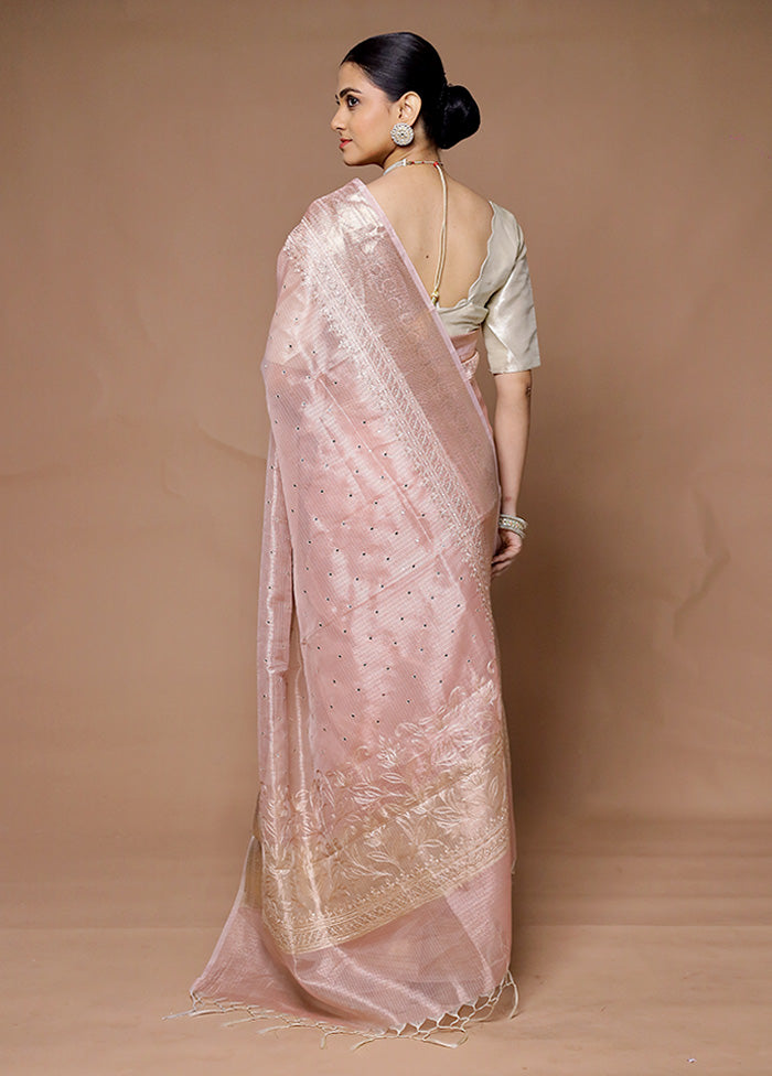 Pink Tissue Silk Saree With Blouse Piece Sale Sast