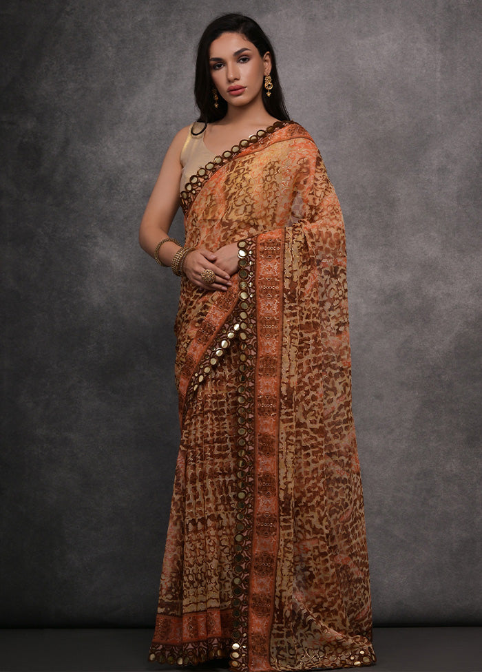 Brown Chiffon Silk Saree With Blouse Piece Clearance Choice