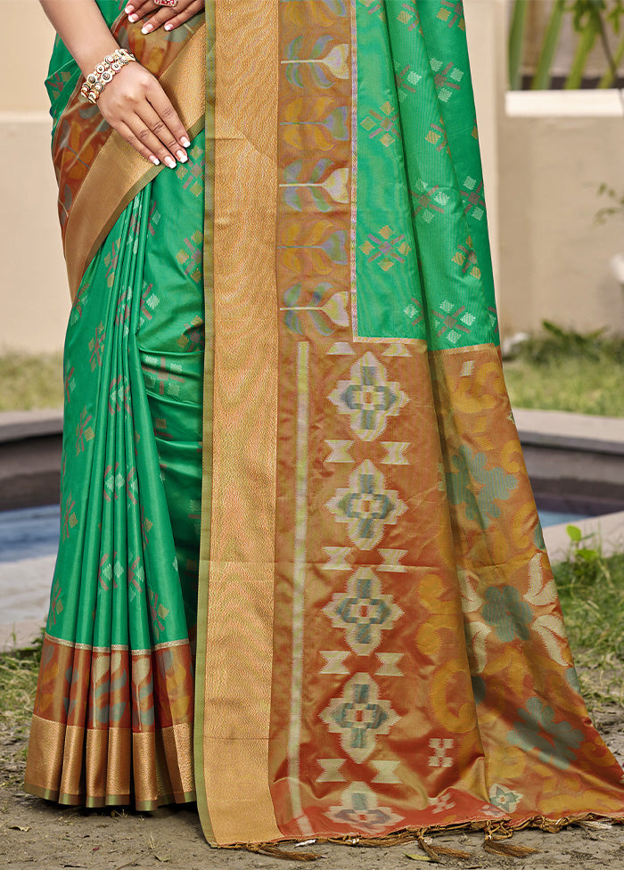 Green Spun Silk Saree With Blouse Piece Sale Low Cost