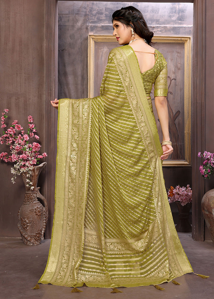 Olive Green Spun Silk Saree With Blouse Piece Clearance 2025 New