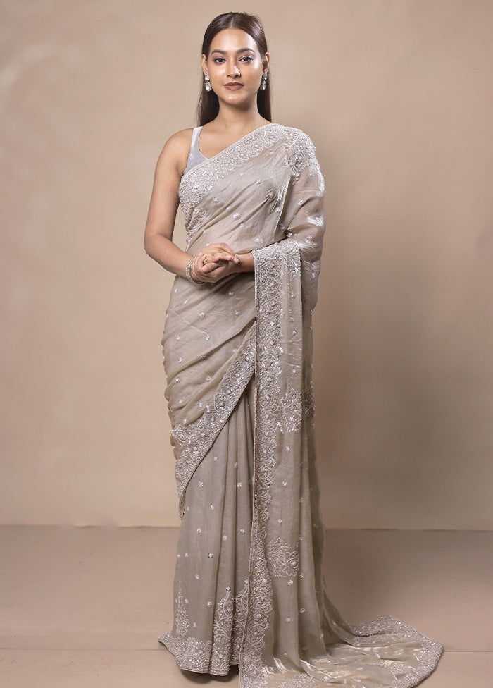 Grey Silk Saree With Blouse Piece Countdown Package Cheap Online