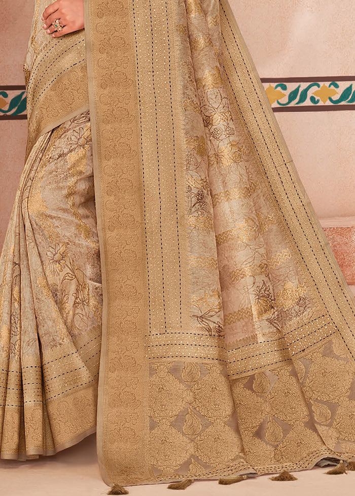 Cream Spun Silk Saree With Blouse Piece Sale Recommend