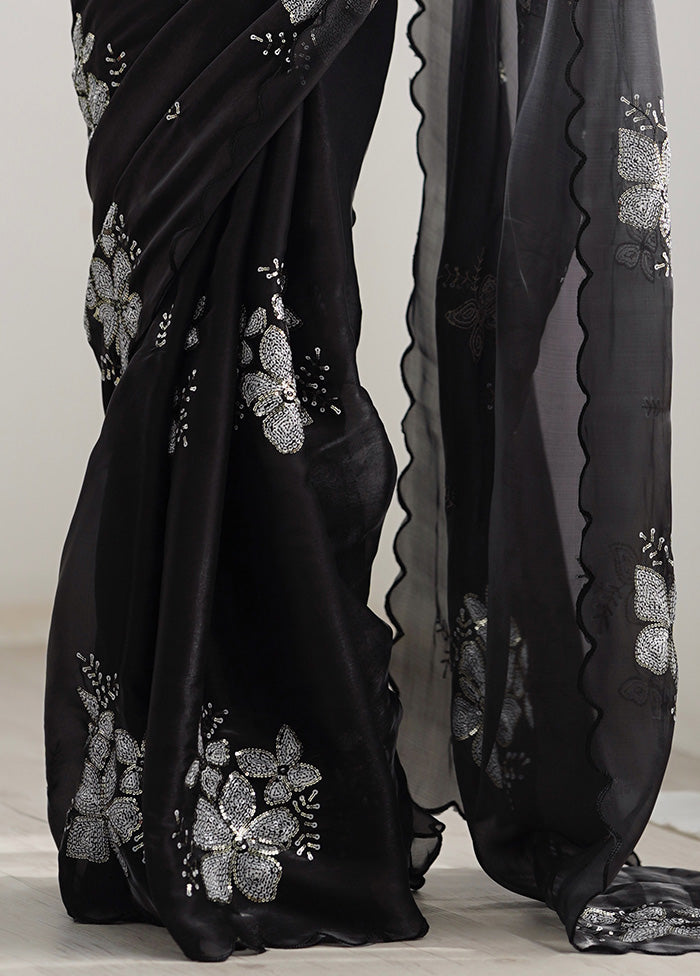 Black Spun Silk Saree With Blouse Piece Free Shipping Footlocker Finishline