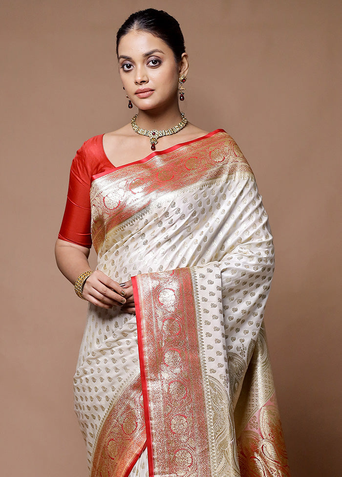 Cream Banarasi Silk Saree With Blouse Piece Release Dates Cheap Online