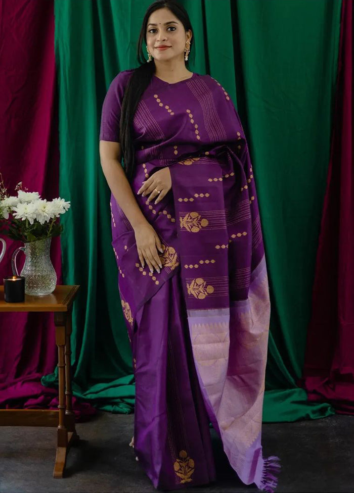 Purple Banarasi Silk Saree With Blouse Piece Discount Tumblr