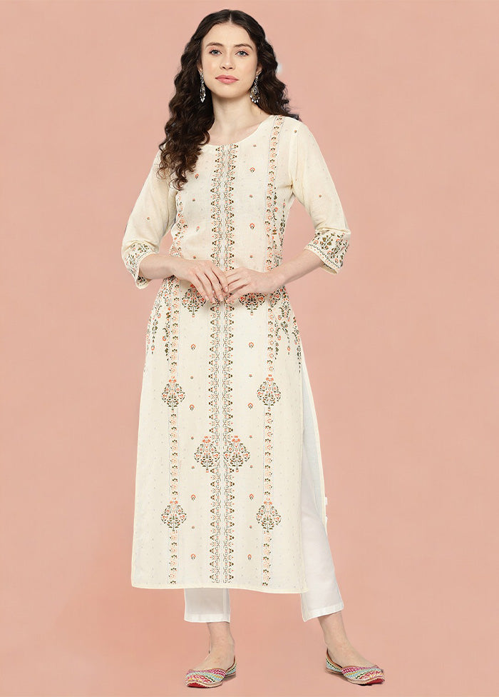 Off White Pure Readymade Cotton Kurti Online