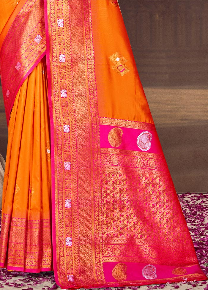 Orange Dupion Silk Saree With Blouse Piece Websites Online