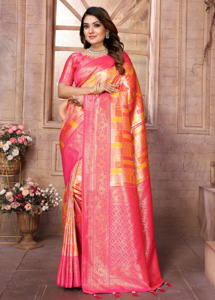 Yellow Banarasi Silk Saree With Blouse Piece Affordable Cheap Online