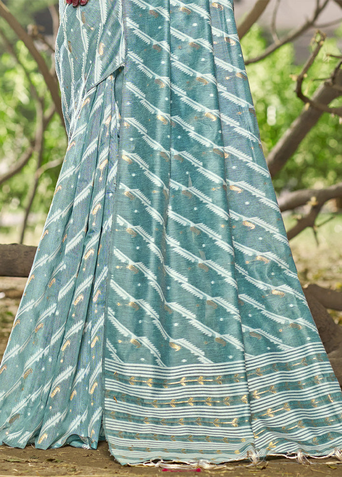 Sky Blue Cotton Saree With Blouse Piece Outlet Low Pice Fee Shipping