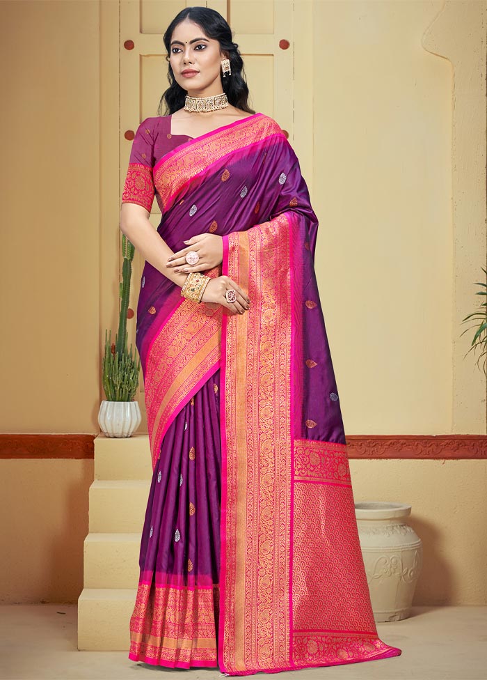 Wine Dupion Silk Saree With Blouse Piece 100% Original