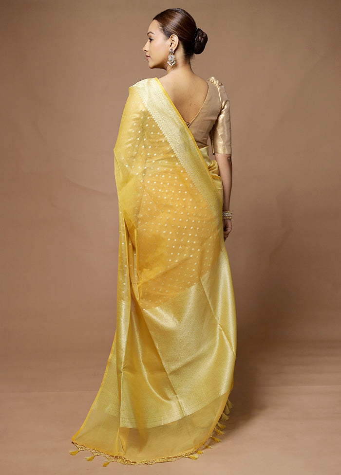 Yellow Kora Silk Saree With Blouse Piece With Paypal Free Shipping