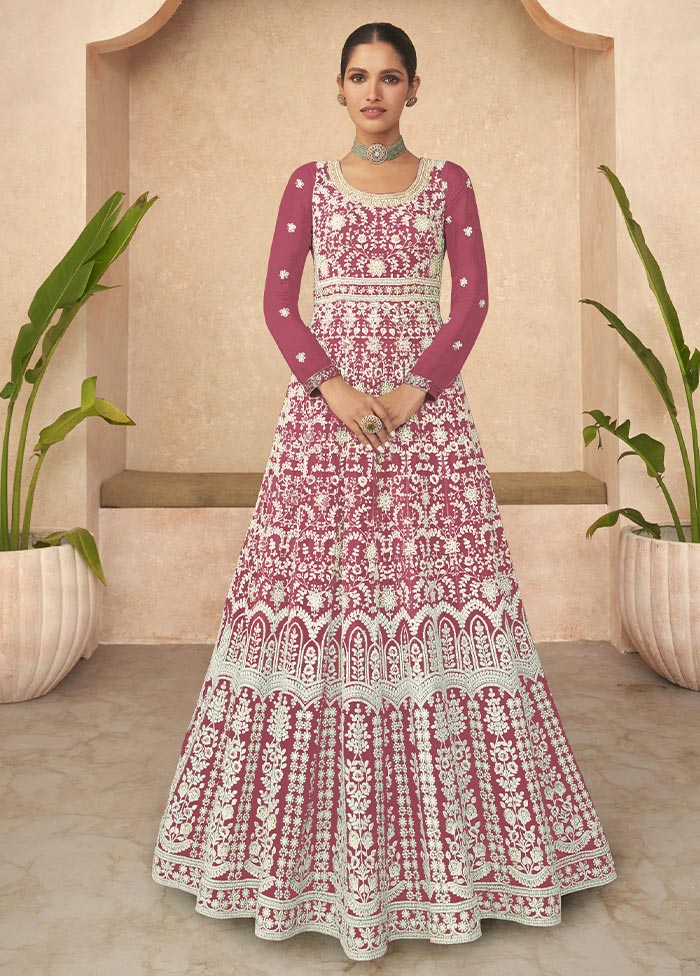 3 Pc Dark Pink Semi Stitched Georgette Suit Set Cheap Wiki