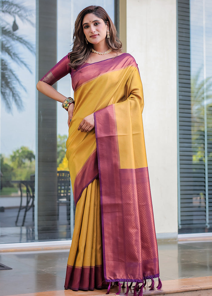 Yellow Kanjivaram Silk Saree With Blouse Piece Free Shipping Pick A Best