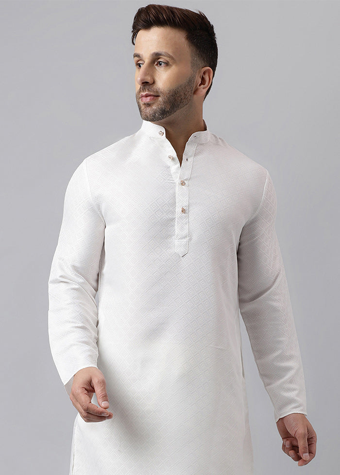 White Viscose Jacquard Long Kurta Free Shipping Top Quality