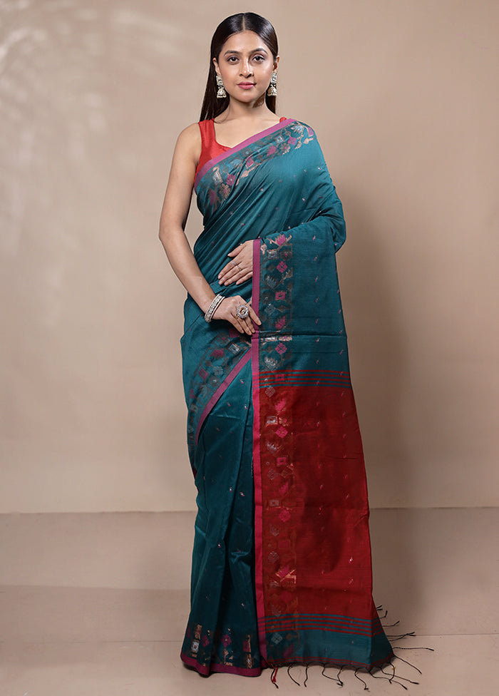 Green Khadi Cotton Saree With Blouse Piece With Credit Card Free Shipping