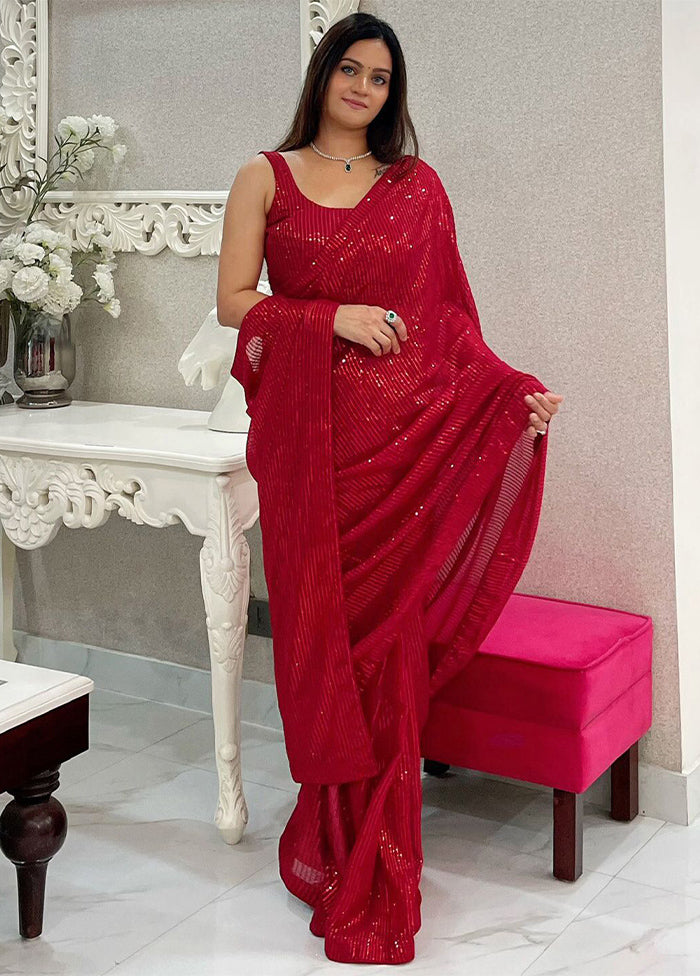 Maroon Georgette Saree With Blouse Piece Low Shipping Fee Online