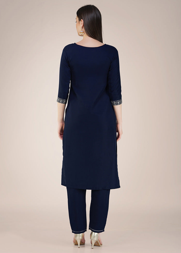 3 Pc Navy Blue Readymade Cotton Suit Set Latest Cheap Online