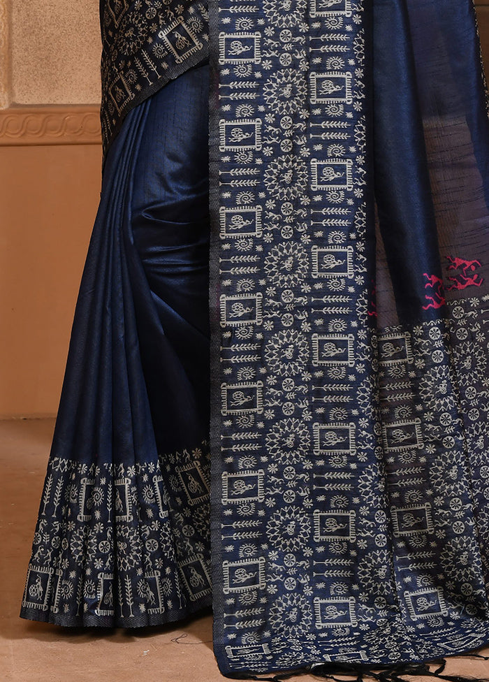 Navy Blue Spun Silk Saree With Blouse Piece Latest Collections Cheap Pice